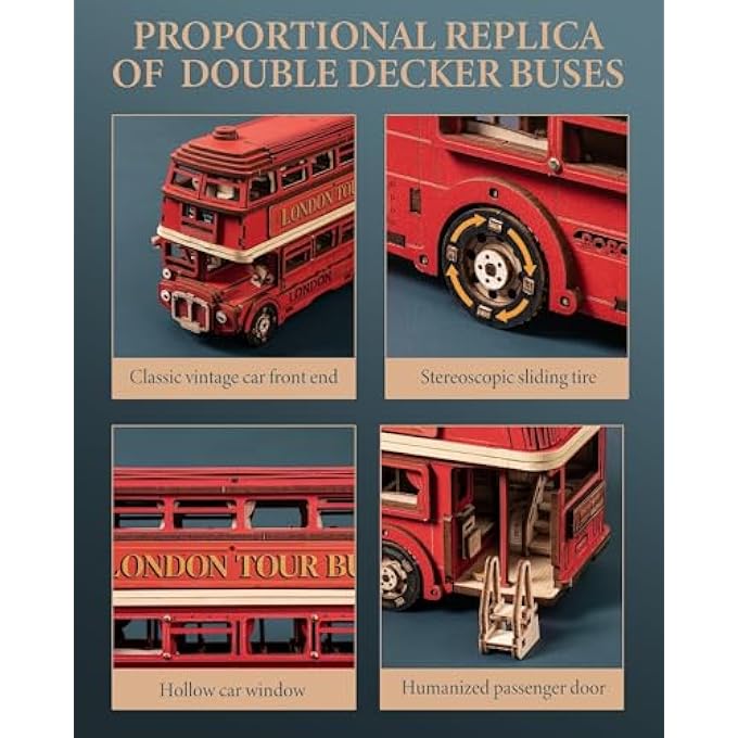 3D PUZZLE WOODEN LONDON TOUR BUS RETRO MODEL KIT FOR ADULTS TO BUILDING, BUILD YOUR OWN WOODEN KIT, CREATIVE GIFT FOR BIRTHDAY AND CHRISTMAS - Image 3